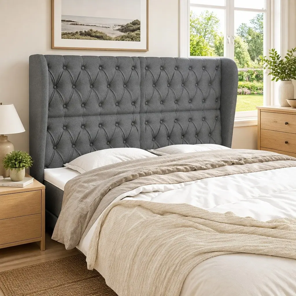 Grey Fabric Headboard with Ears 163 cm