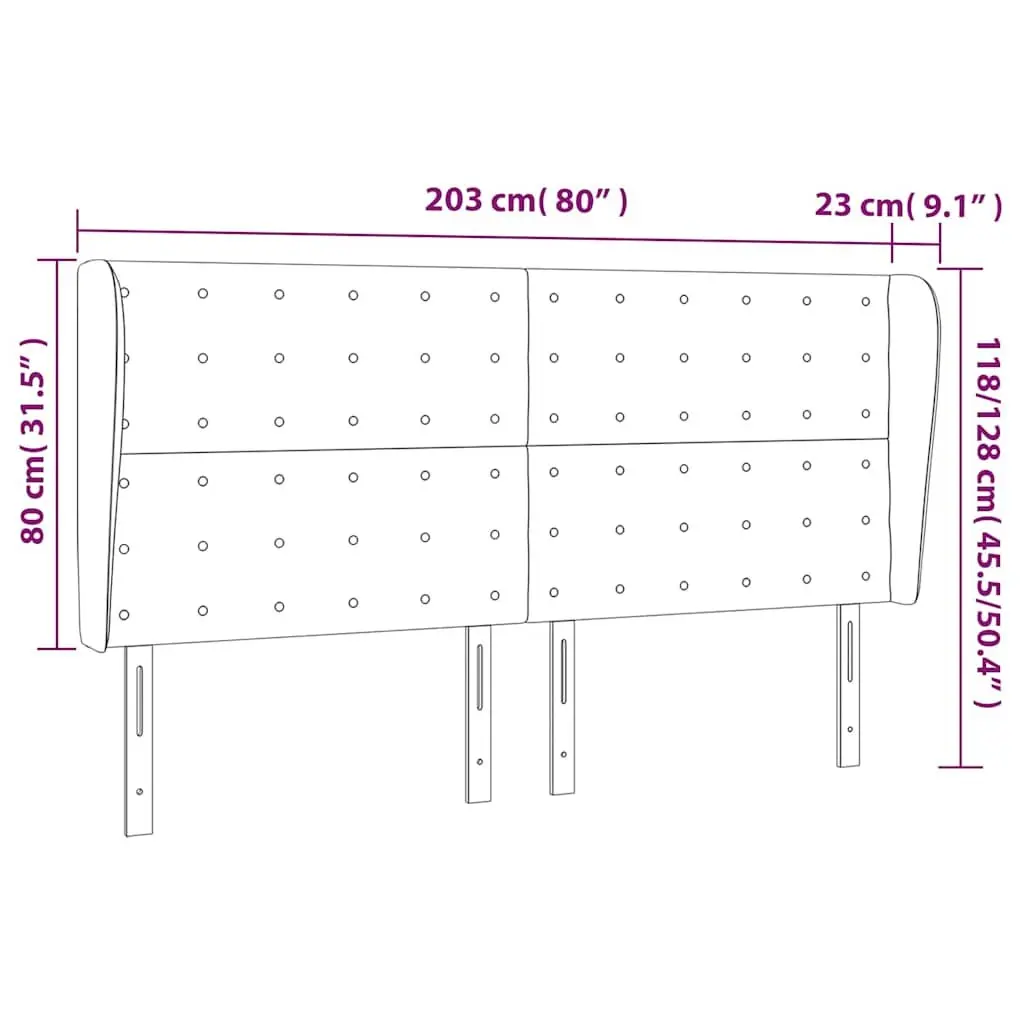 Headboard with Ears Grey 203cm Fabric Bedroom Bed Head Back Support Adjustable