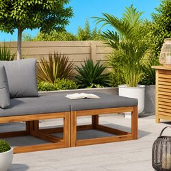 Outdoor Footrest with Padded Cushion Solid Wood Garden Lounge Seating Accent