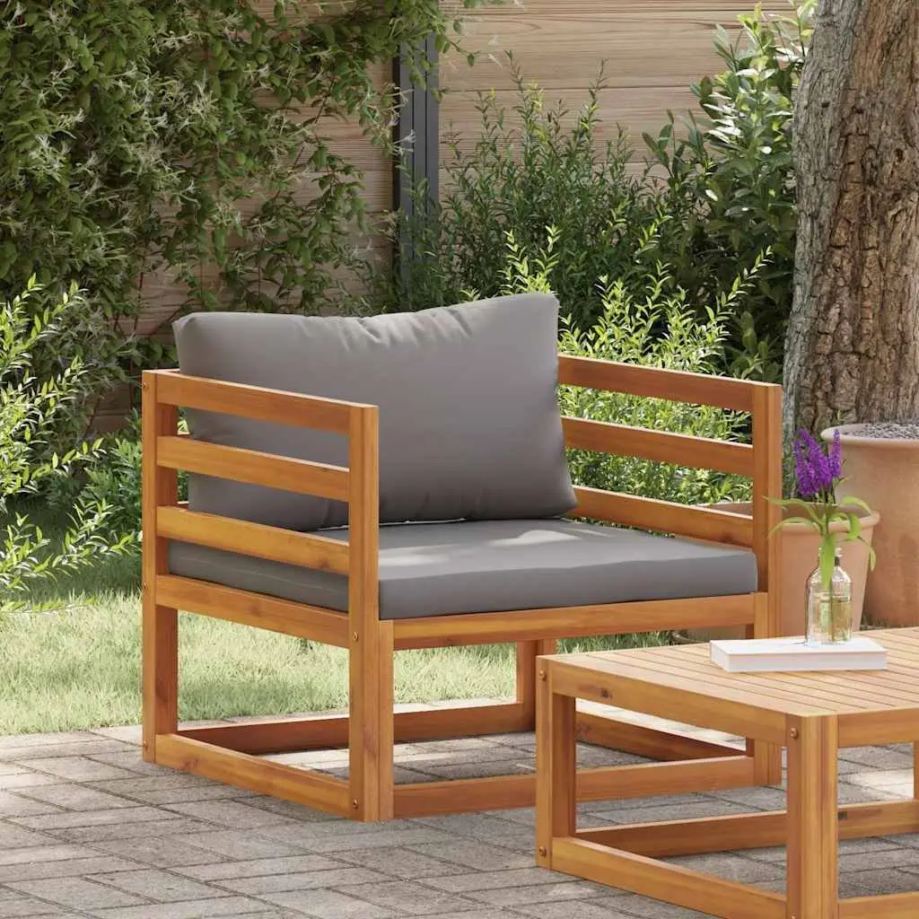 Garden Chair for Patio and Garden with Grey Cushions Solid Acacia Wood