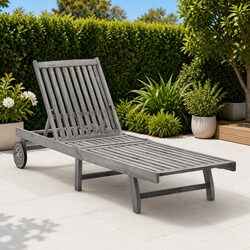Adjustable Backrest Wooden Sun Lounger with Wheels