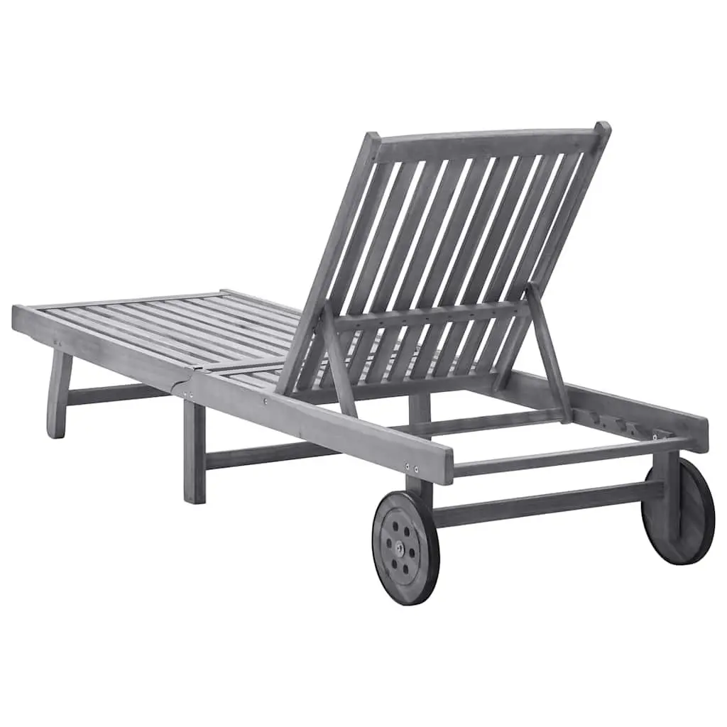 Adjustable Backrest Wooden Sun Lounger with Wheels