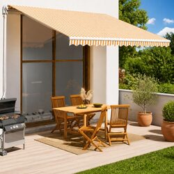 Yellow White Awning Replacement Fabric 4.5m x 3.5m Dimensions