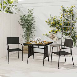 3-Piece Black Outdoor Dining Set with Sturdy Acacia Table