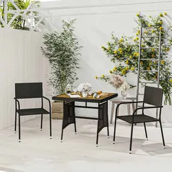 3-Piece Black Outdoor Dining Set with Sturdy Acacia Table