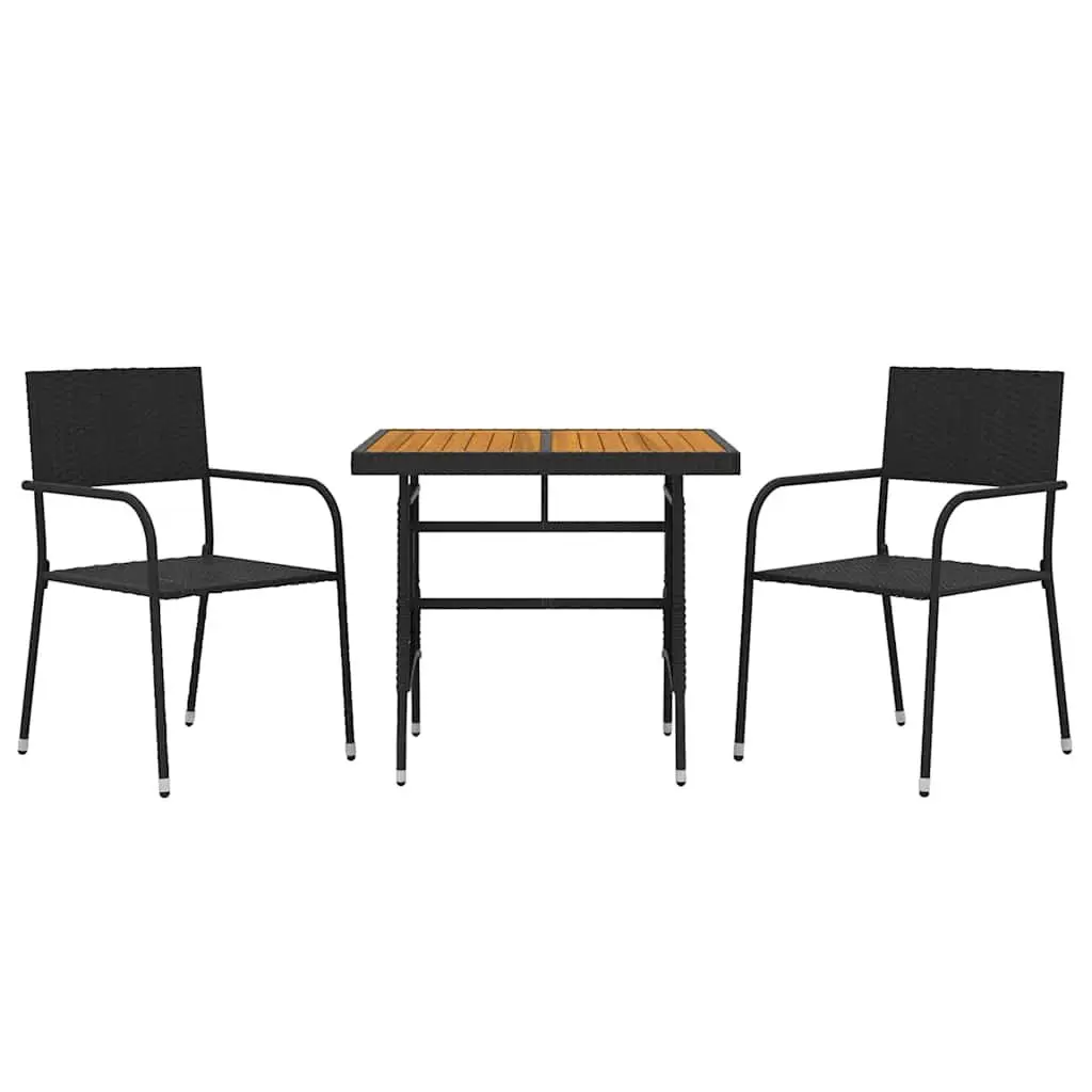 3-Piece Black Outdoor Dining Set with Sturdy Acacia Table