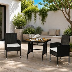 3 Piece Outdoor Dining Set Patio Garden Furniture Table Chairs Black