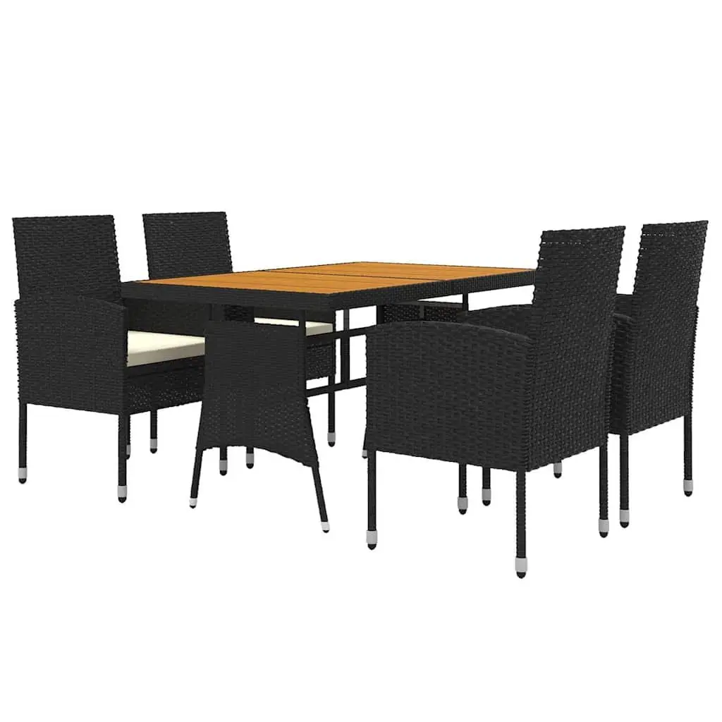 5 Piece Outdoor Dining Set Patio Garden Furniture Black Rattan Table Chairs