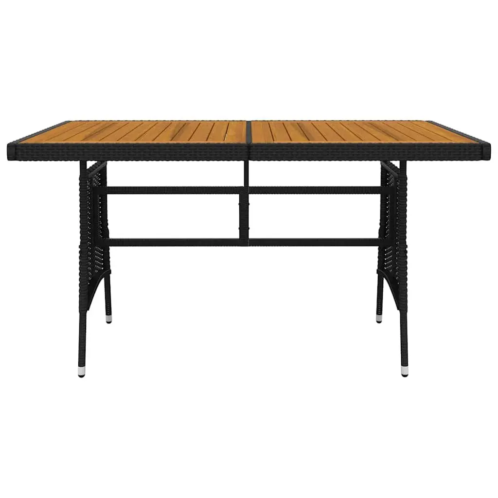 7 Piece Dining Set Outdoor Patio Use Black Steel Frame Acacia Wood Table and Rattan Chairs
