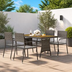 5 Piece Outdoor Dining Set Grey Poly Rattan Garden Furniture Patio Table Chairs