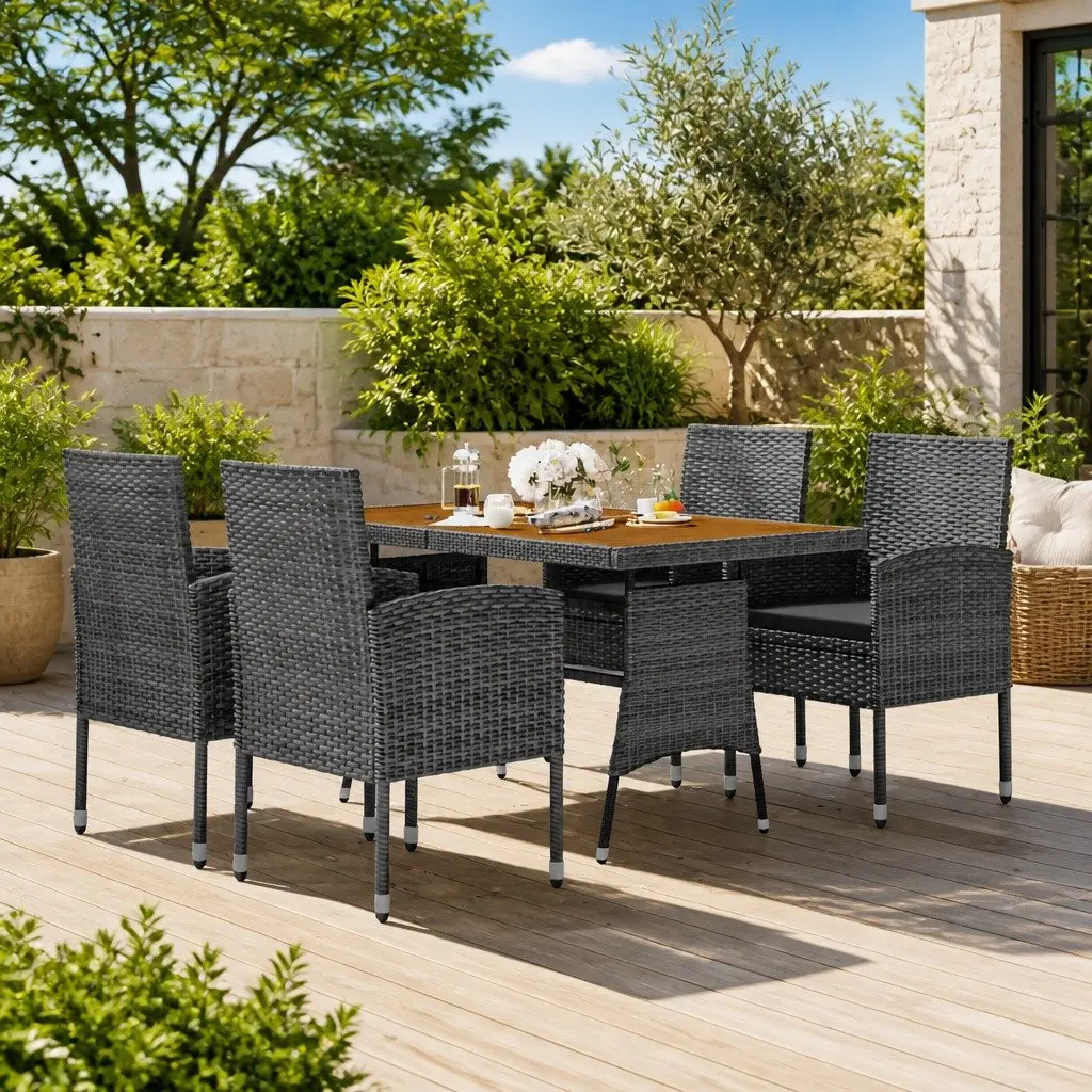 Outdoor Dining Set Patio Garden 5 Piece Grey