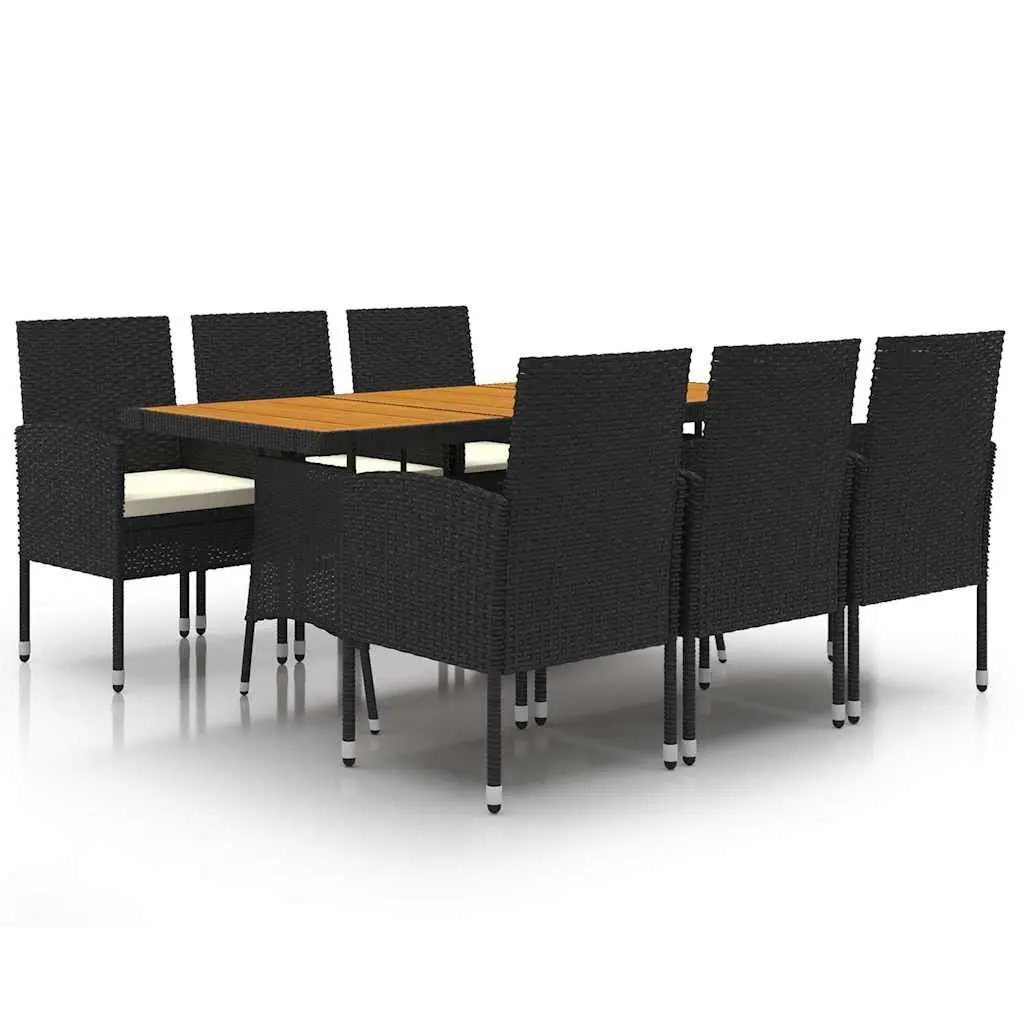 7 Piece Outdoor Dining Set Patio Garden Furniture Black PE Rattan Table and Chairs