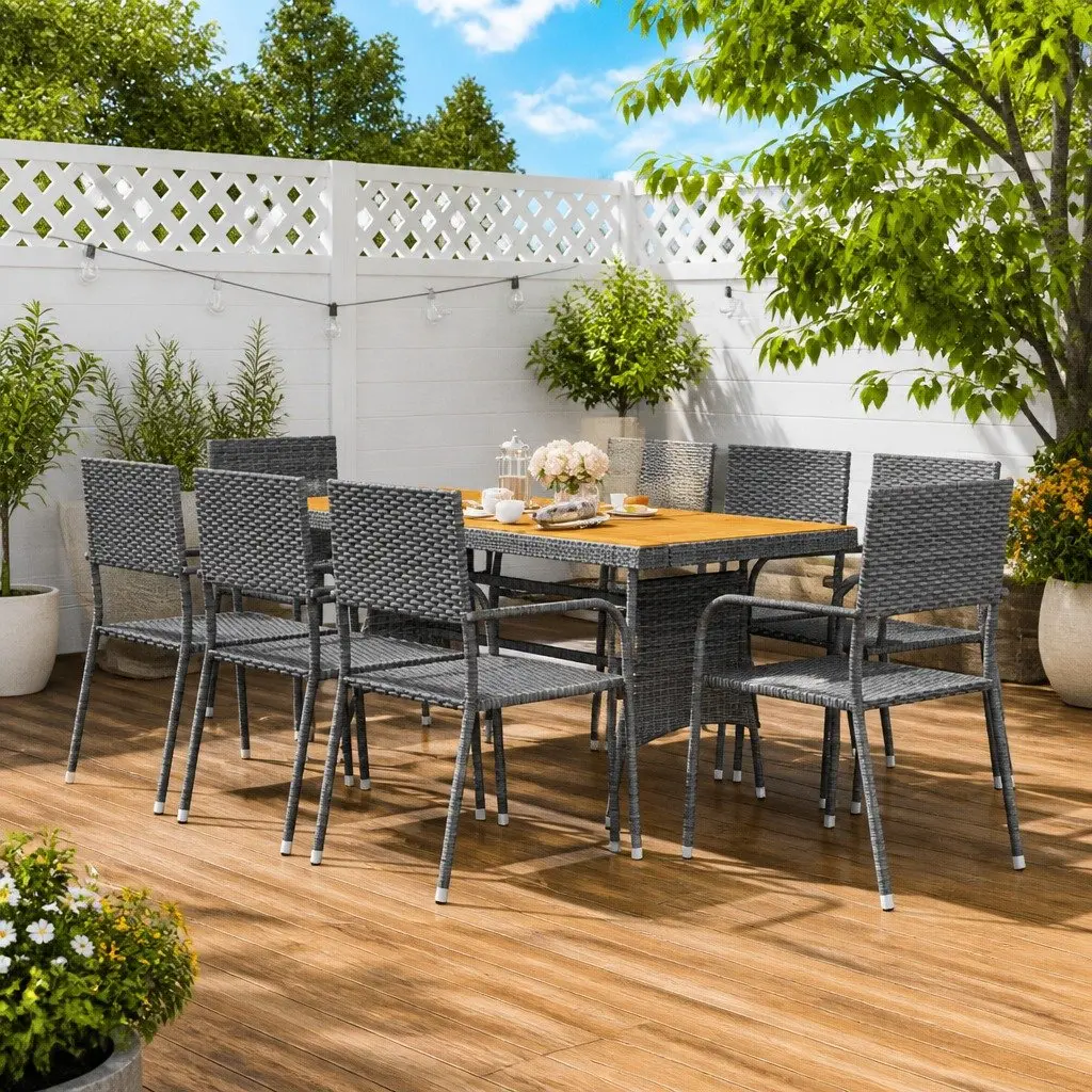 Outdoor Dining Set 9 Piece Patio Garden Furniture Grey Table Chairs