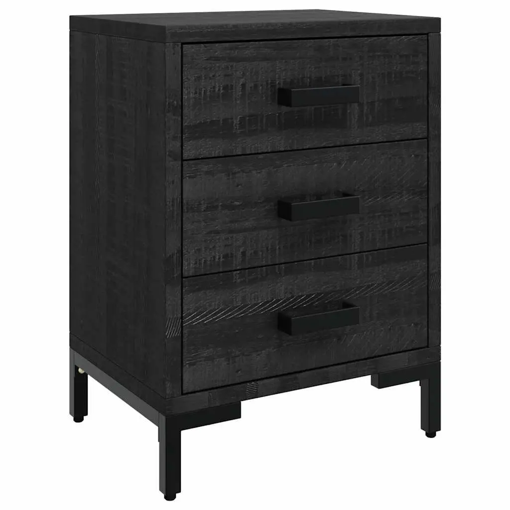 Bedside Cabinet Black 40x30x55 cm Solid Wood Pine Bedroom Storage 2 Piece