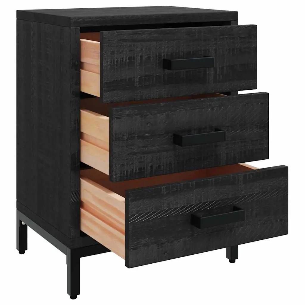 Bedside Cabinet Black 40x30x55 cm Solid Wood Pine Bedroom Storage 2 Piece