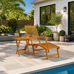Outdoor Deck Chair with Footrest and Table Sun Lounger Garden Furniture Brown
