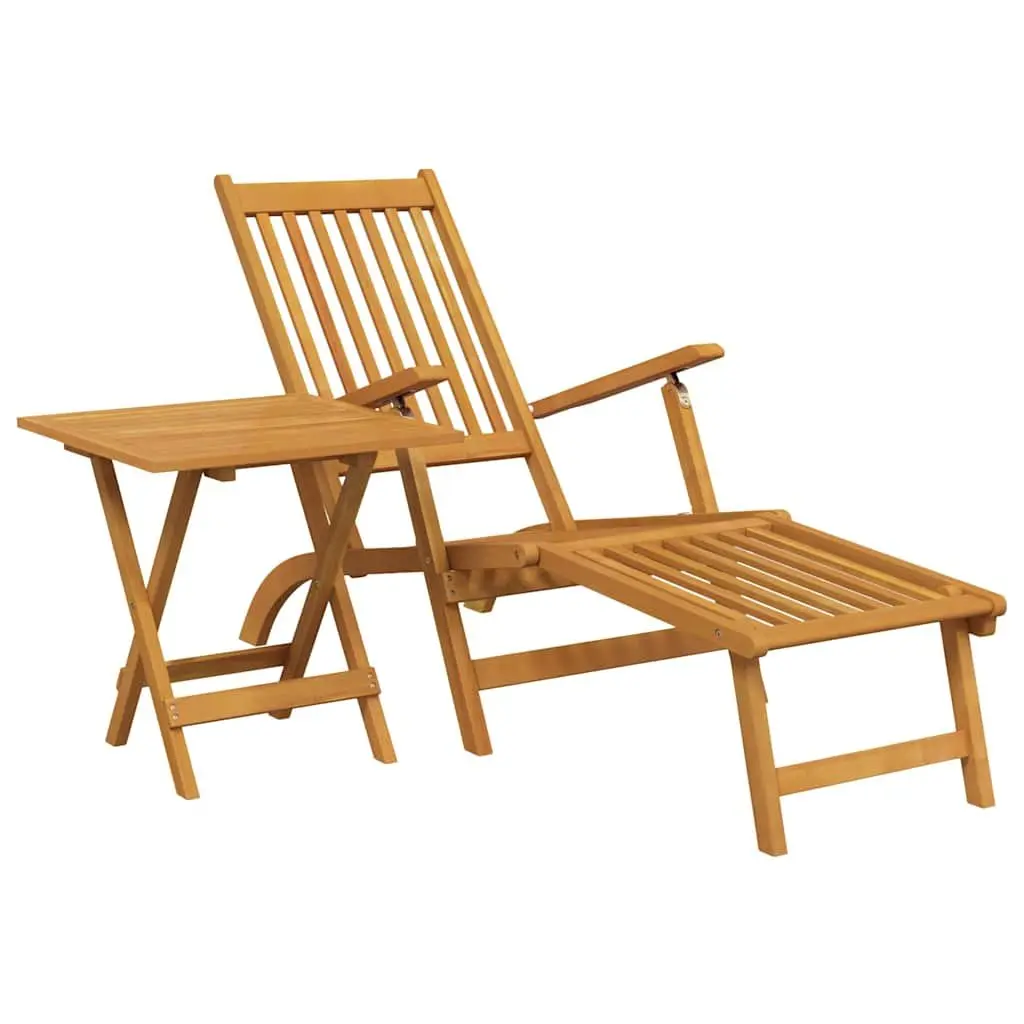 Deck Chair for Garden Patio Brown with Footrest and Table