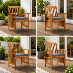 4pcs Outdoor Dining Chairs – Solid Wood and Cushions