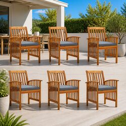 Outdoor Dining Chairs Set 6 pcs Grey with Cushions Solid Wood Acacia Garden