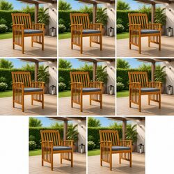 8 Acacia Wood Dining Chairs with Cushions for Outdoor Use
