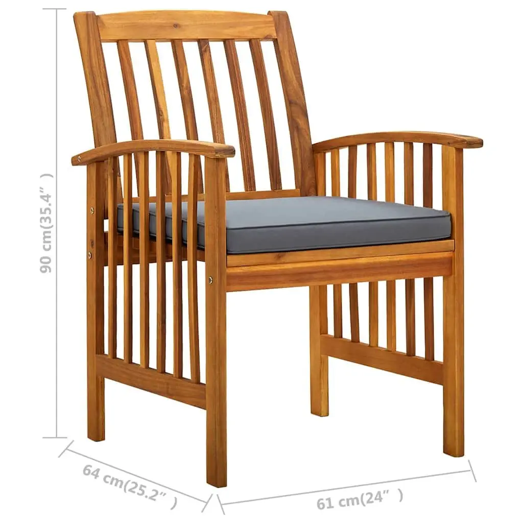Outdoor Dining Chairs 8 Piece Set for Patio Garden Solid Wood Acacia with Grey Cushions
