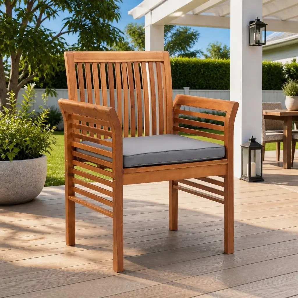 Outdoor Dining Chairs Set of 4 for Patio Garden Solid Acacia Wood with Cushions