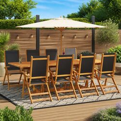 8 Classic Folding Garden Chairs - Acacia Wood & Textilene