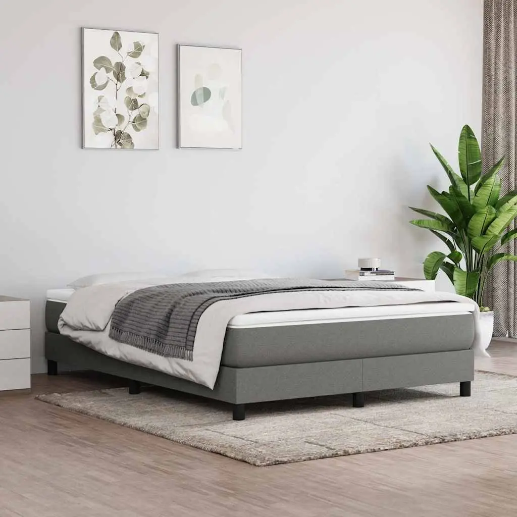 Box Spring Bed Frame Double Grey Fabric Bedroom Furniture Supportive Slats