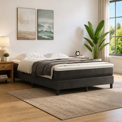 Grey Velvet Box Spring Bed Frame Dimensions and Specs
