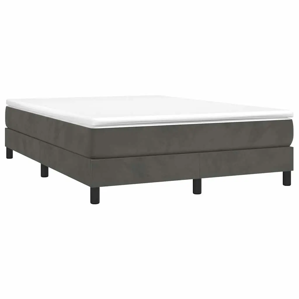 Box Spring Bed Frame Queen Size Grey Velvet Upholstered Bedroom Furniture