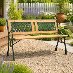 122cm Garden Bench with PVC Backrest and Cast Iron Legs