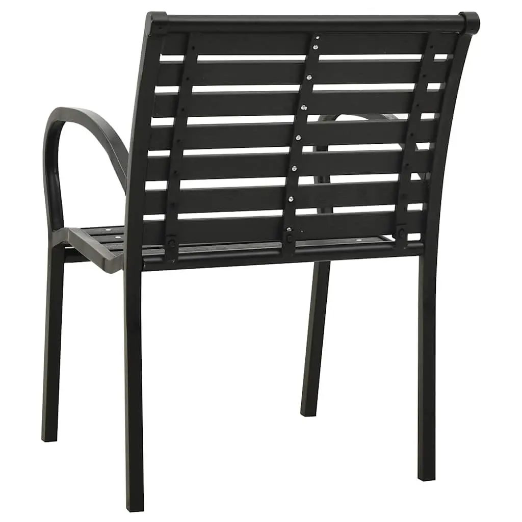 Outdoor Chairs 2 pcs Garden Seating Steel WPC Black Stackable Patio Furniture