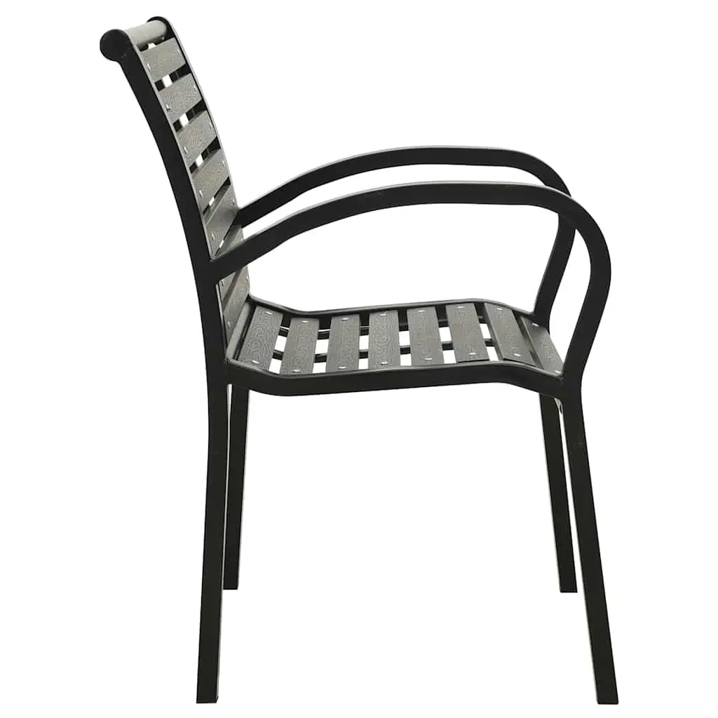 Outdoor Chairs 2 pcs Garden Seating Steel WPC Black Stackable Patio Furniture