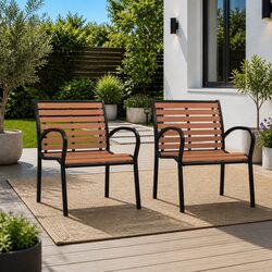 Black Outdoor Chairs Set - 2 pcs with Steel Frame and WPC