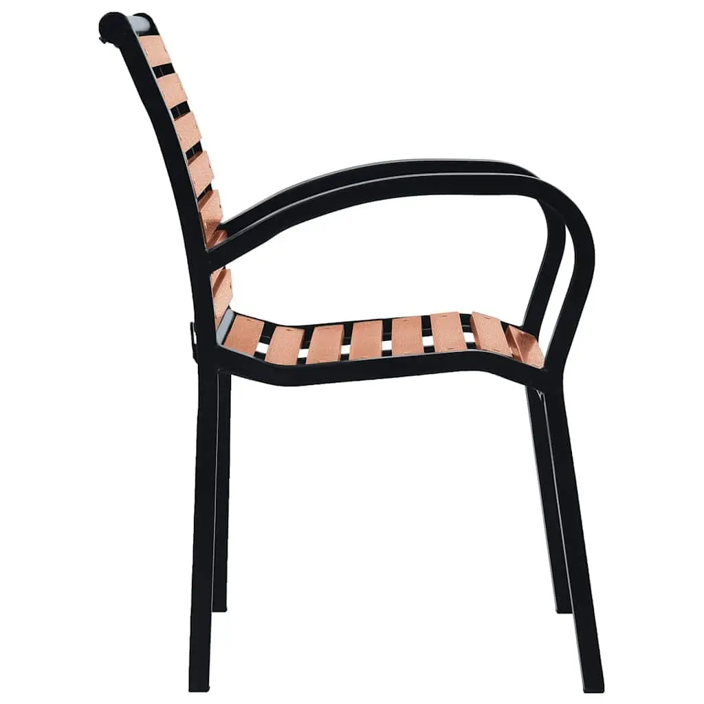 Garden Chairs 2 Piece Patio Seating Steel WPC Black Stackable Outdoor Furniture