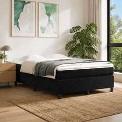 Black Velvet Double Box Spring Bed Frame with Plywood Slats