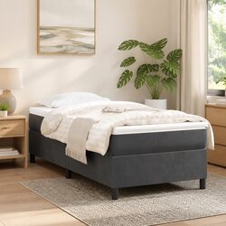 King Single Box Spring Bed Frame – Grey Velvet Upholstered