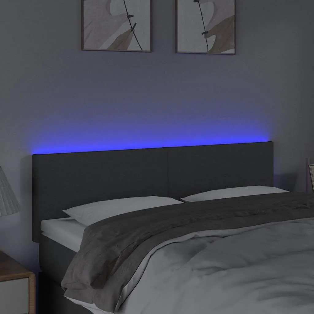 LED Headboard for Bed 144 cm Dark Grey Fabric Adjustable Height