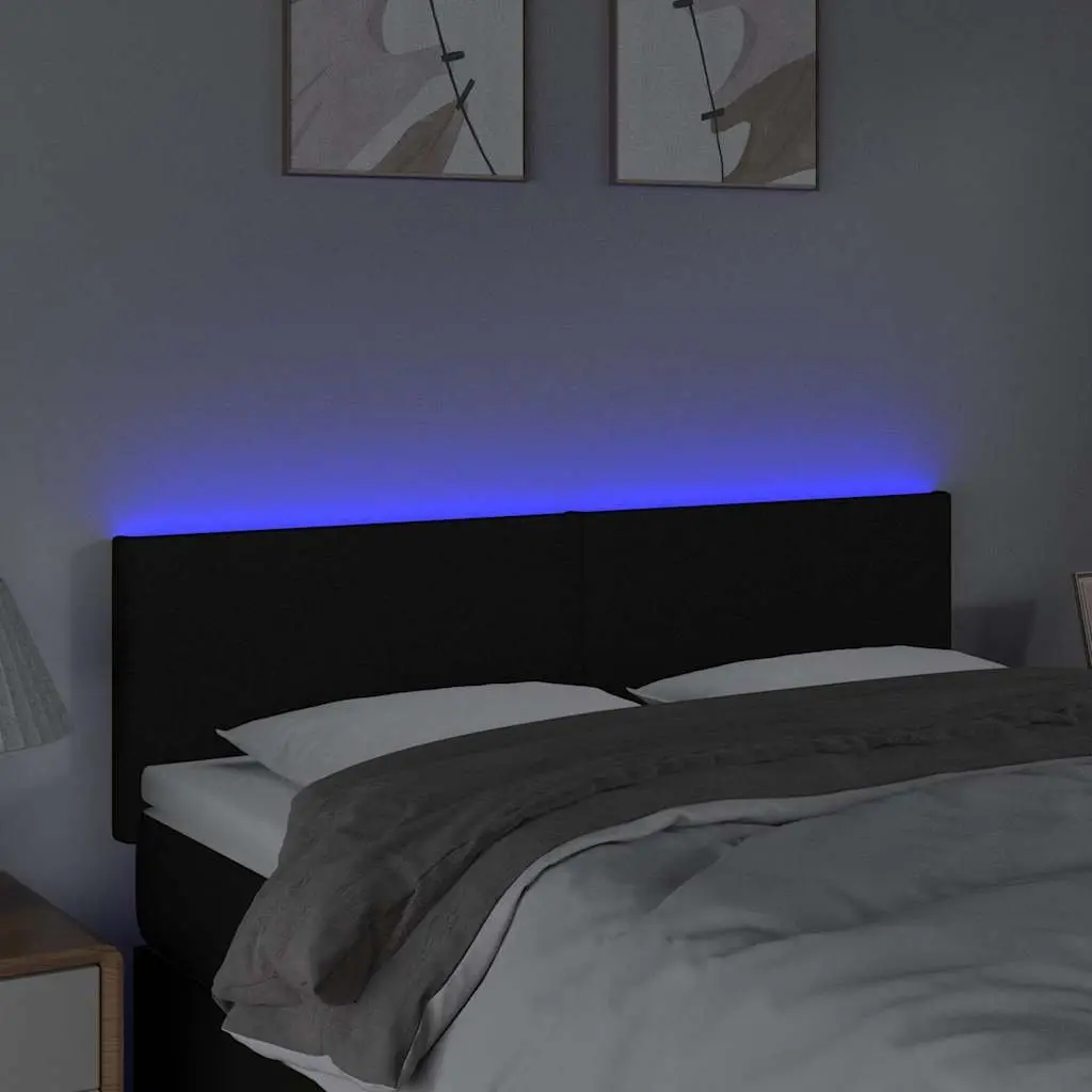 LED Headboard Black 144cm Wide Fabric Adjustable Height Bedroom Bed Backrest