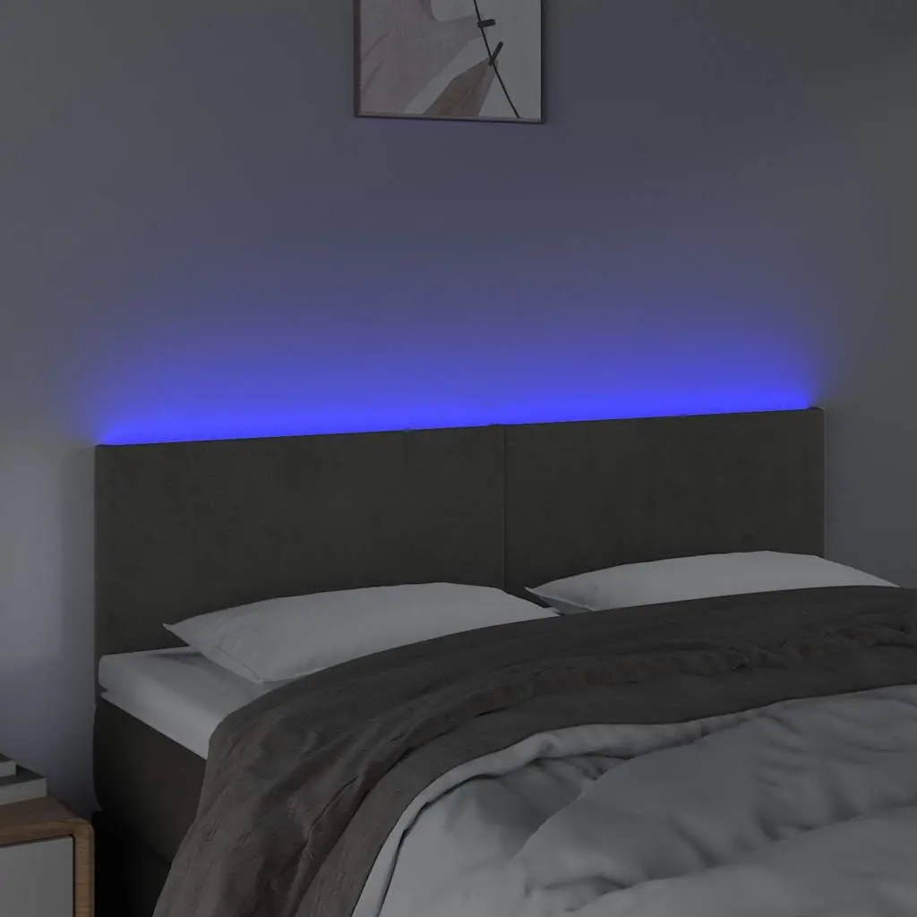 LED Headboard Bedroom 144cm Grey Velvet Adjustable Height Backrest Support