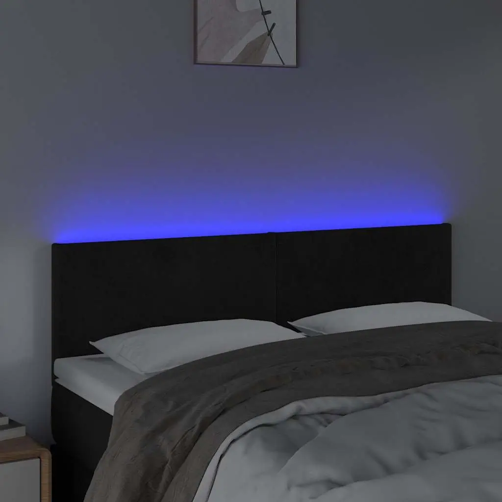 LED Headboard Black 144cm Velvet Bed Frame Bedroom