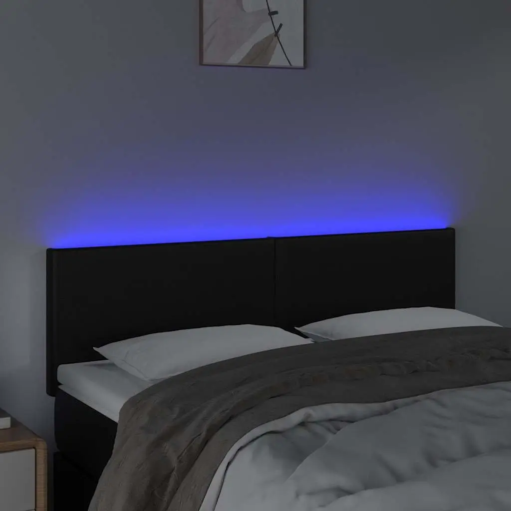 LED Headboard 144 cm Black Faux Leather Bed Head with Adjustable Height Lights