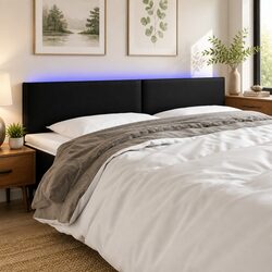 LED Headboard: 160cm Black Faux Leather with Lighting