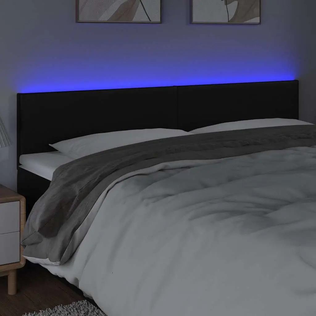 LED Headboard Bedroom 160cm Black Faux Leather Modern with Colourful Lights