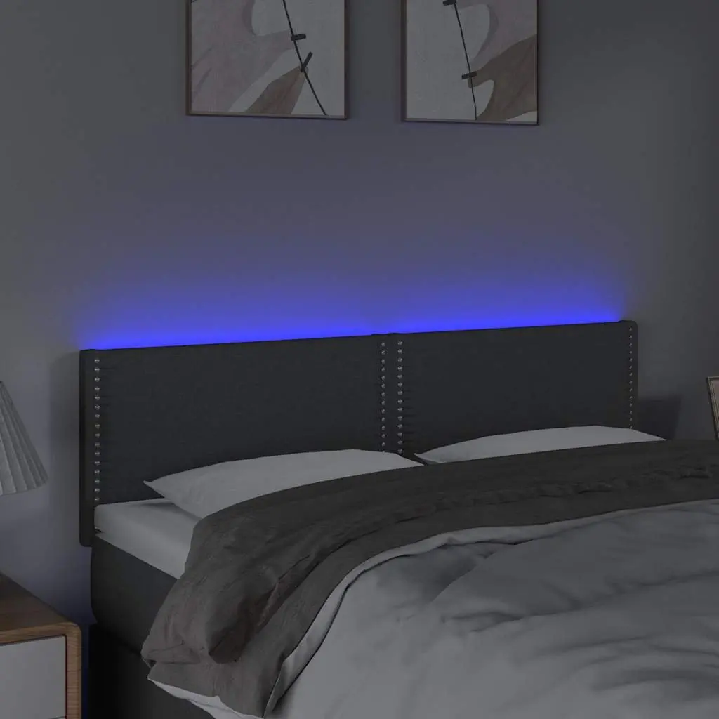 LED Headboard 144 cm Dark Grey Fabric Bed Head with Adjustable Height Colourful