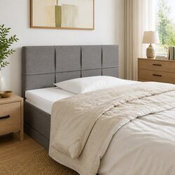 LED Headboard Grey Fabric 100cm Adjustable Height Bedroom Wall Mount
