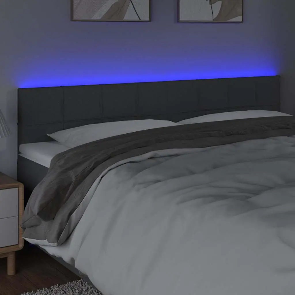 LED Headboard Bedroom 160cm Grey Fabric Adjustable Height Modern