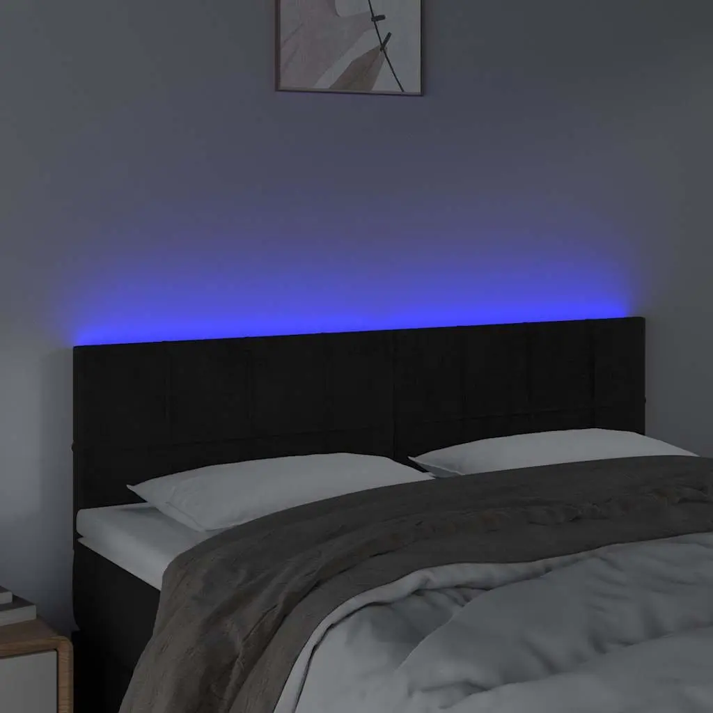 LED Headboard Black Bedroom 144cm Velvet Backrest Modern Furniture