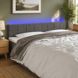 200cm LED Headboard in Grey Velvet – Specifications Inside