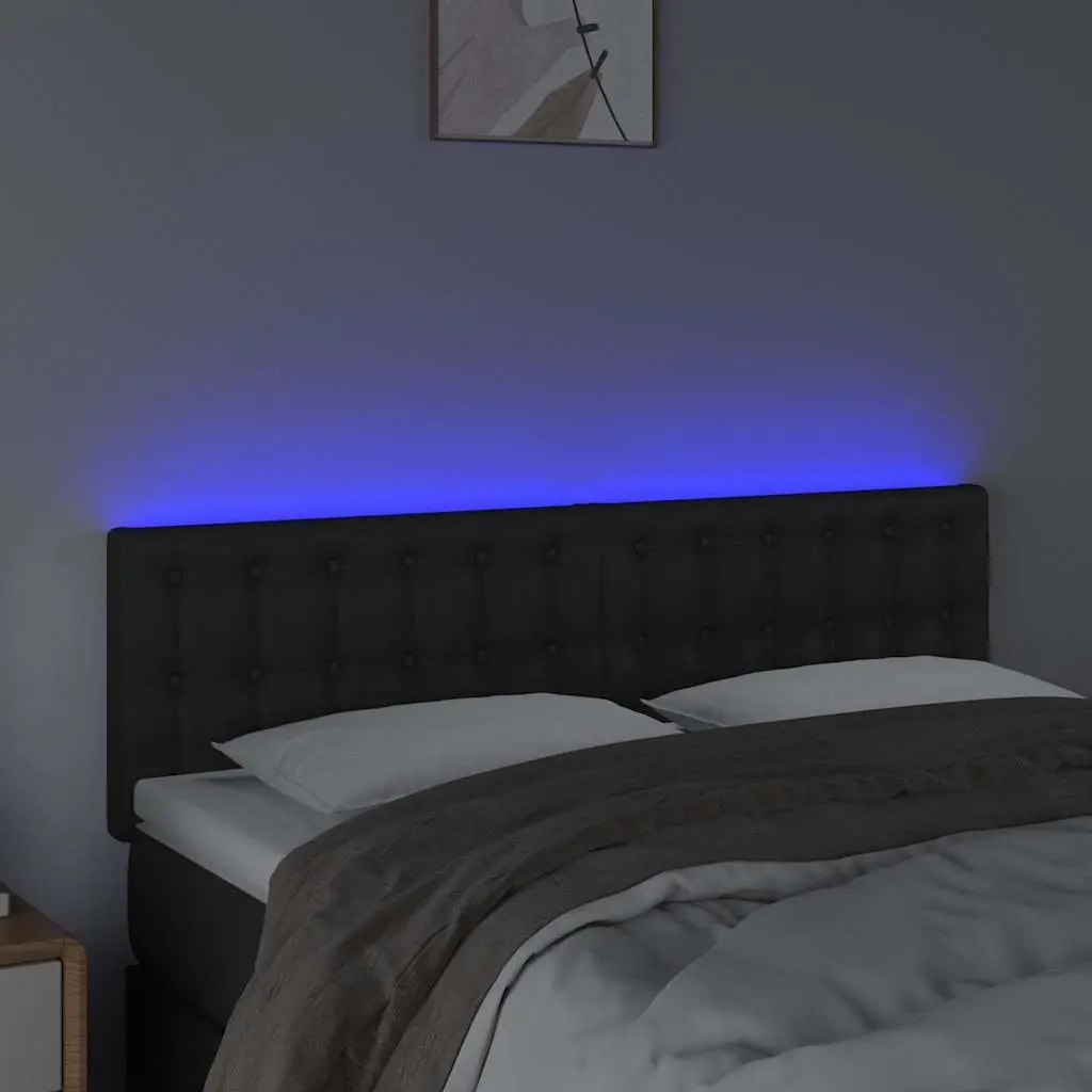 LED Headboard for Bedroom Black Faux Leather Adjustable Height